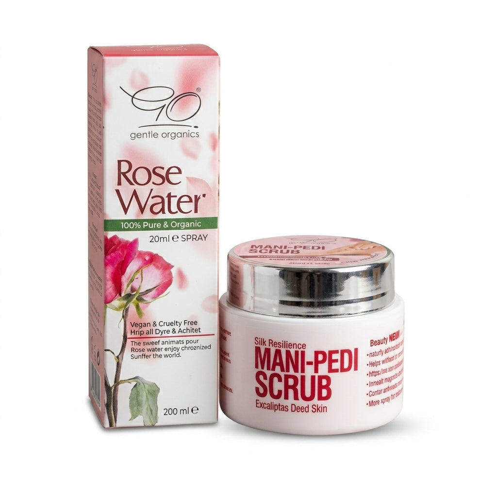 Silk Radiance Mani Pedi Scrub (120g) + Organic Rose Water Bundle Gentle Organics