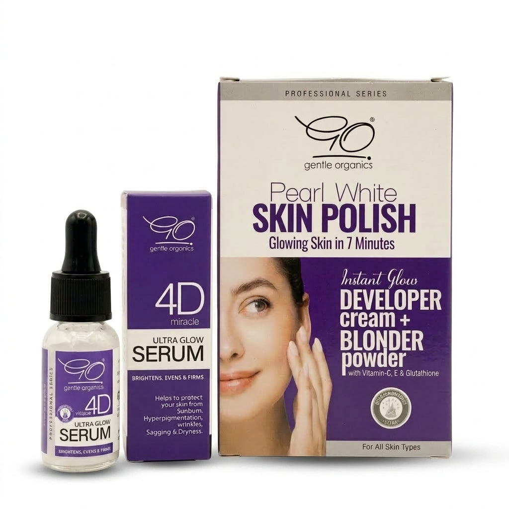 Pearl White Skin Whitening Polisher + 4D Ultra Glow Serum Bundle Offer Gentle Organics