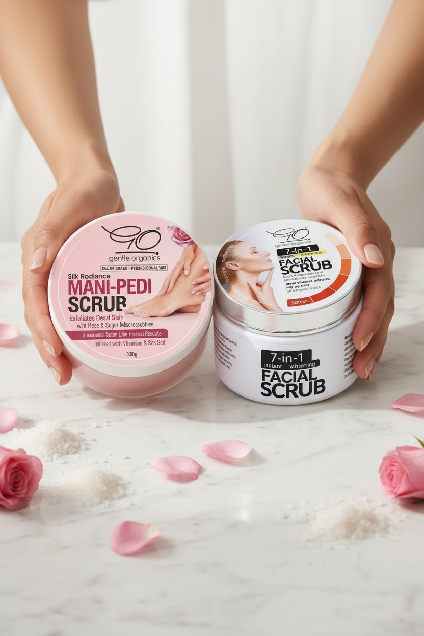 7-in-1 Facial Scrub & Mani-Pedi Glow Essentials Bundle (300g x 2 Jars)